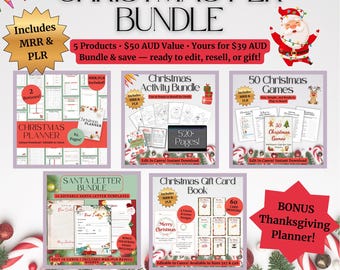 Christmas PLR Bundle | 5 Editable Canva Templates with PLR & MRR Rights | 800+ Festive Pages