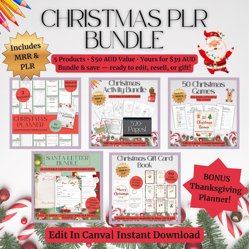 Christmas PLR Bundle | 5 Editable Canva Templates With PLR & MRR Rights ...