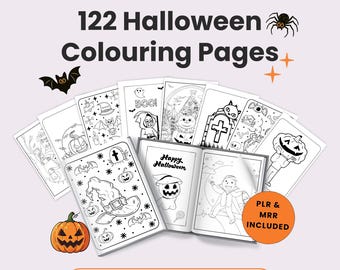 122 Halloween Coloring Pages Bundle | Kids Printable Activity Pack | PLR MRR Included