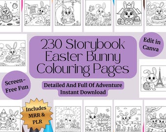 230 Storybook Easter Bunny Colouring Pages | Printable Designs with PLR + MRR