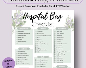 Green Hospital Bag Checklist – Labour & Delivery Packing List for Mum and Baby (Printable PDF)