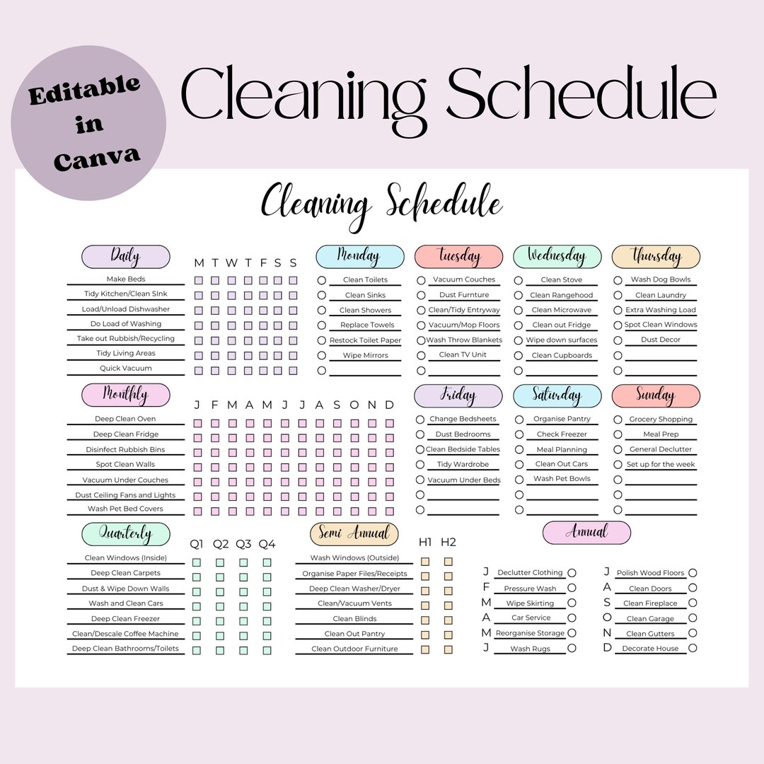Colourful Editable Cleaning Planner – Daily to Annual Chore Schedule ...