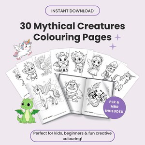 30 Mythical Creatures Colouring Pages Mini Bundle | PLR & MRR | Fantasy Printable Kids Activities