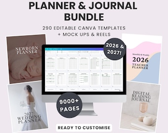 PLR Planner & Journal Bundle | 290 Editable Canva Templates | MRR Digital Products With Resell Rights