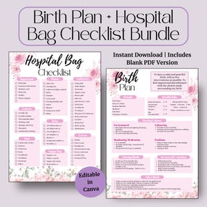 Checkliste + Geburtsplan-Vorlage | Druckbarer Arbeitsvorbereitungsplan für Mama & Baby | Krankenhaus Packliste PDF