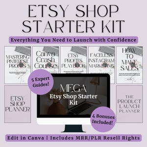 Etsy Shop Starter Kit | Canva-mallar, affärsguider och planerare med PLR + MRR inkluderat