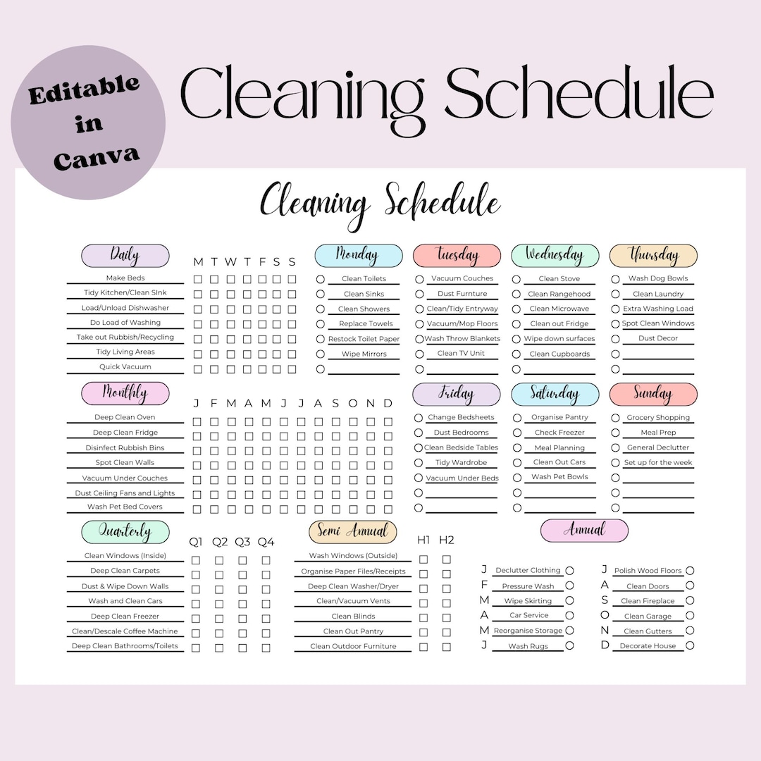 Editable Cleaning Schedule: Chore Chart Planner (instant Download PDF ...