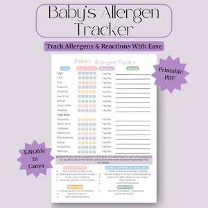 Baby Food Allergen Tracker – Infant Allergy Journal & Weaning Log (Digital Download PDF)