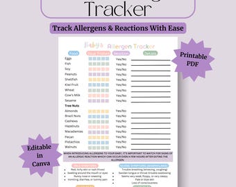 Baby Food Allergen Tracker – Infant Allergy Journal & Weaning Log (Digital Download PDF)