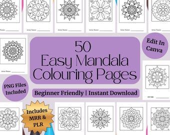50 Easy Mandala Colouring Pages | Beginner Friendly | PLR MRR