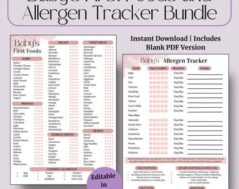 Pacchetto con i primi alimenti e gli allergeni del bambino: registro dello svezzamento e dell'alimentazione Dusty Rose (download digitale)