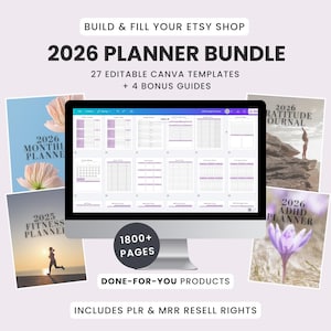 Plannerbundel 2026 | 27 bewerkbare Canva-planners en -dagboeken | 1800+ pagina's | PLR + MRR