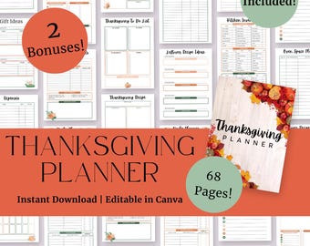 Thanksgiving Planner (68 Pages) | Editable Holiday Canva Template with PLR + MRR Rights