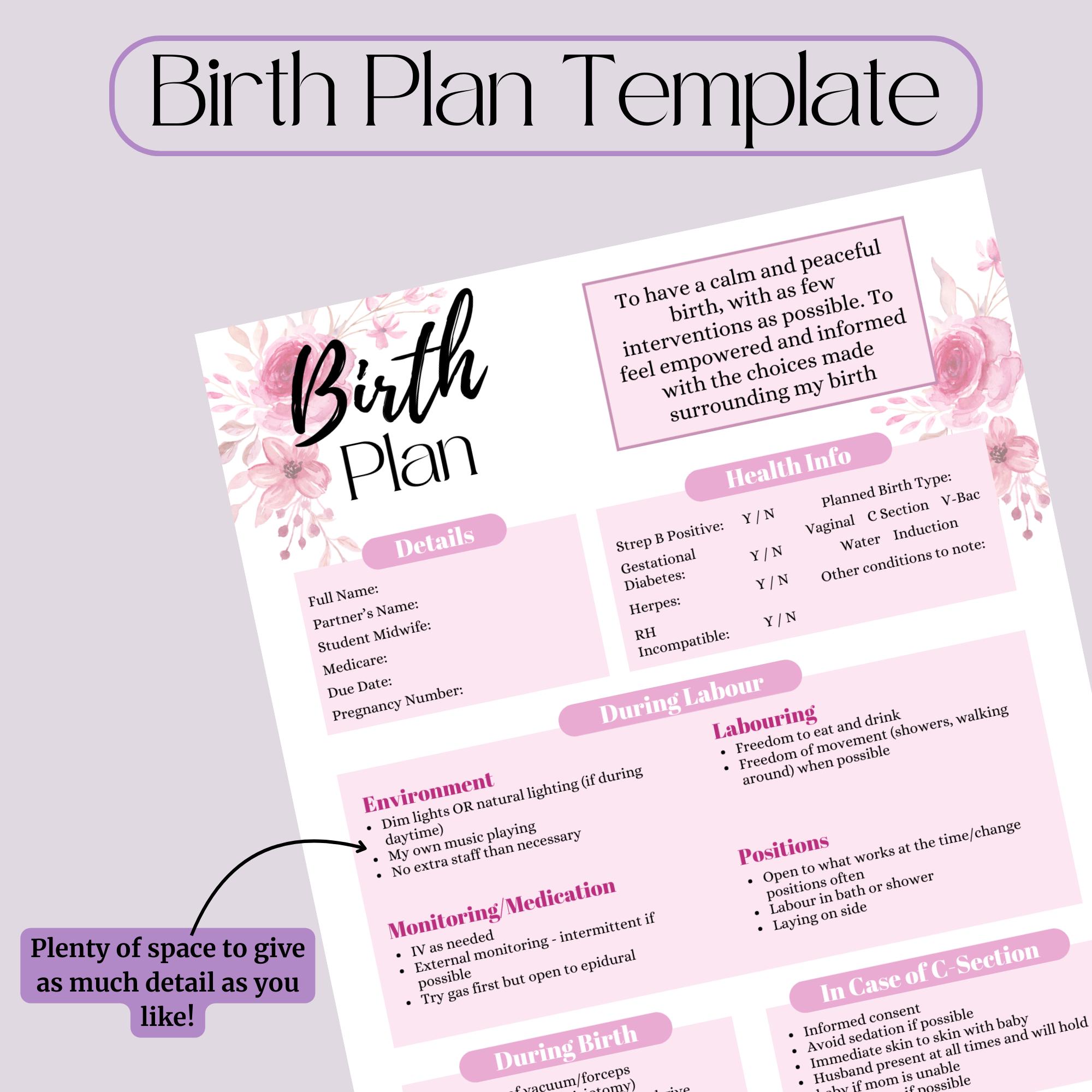Making Birth Plan Editable Birth Plan Template Bundle – 4 Colours: Labour & Delivery PDF ...