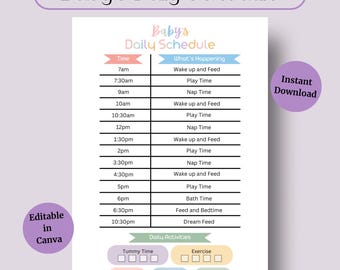 Baby Daily Schedule: Newborn Routine Tracker (Digital Download PDF)