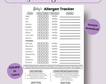 Minimalist Baby Food Allergen Tracker – Infant Allergy Journal & Weaning Log (Digital Download PDF)