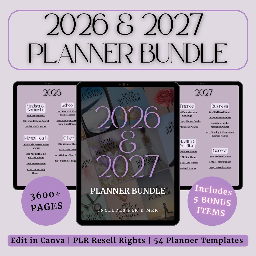 2026 & 2027 Planner Bundle – 27 Editable Canva Planners and Journals ...