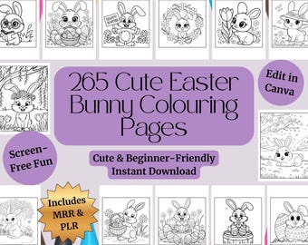 265 Cute Easter Bunny Colouring Pages | Printable Designs with PLR + MRR