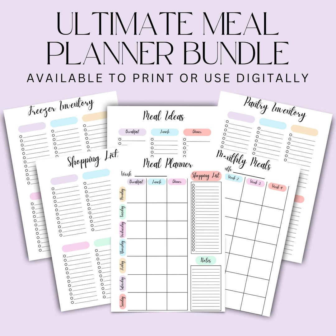 Weekly & Monthly Meal Planner Bundle – Grocery, Pantry, Freezer and ...