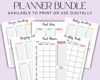 Wöchentlicher und monatlicher Essensplaner - Einkaufs-, Vorrats-, Gefrierschrank- und Essensplaner-Bundle (druckbare PDF)