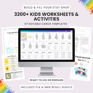 Kids Activity Worksheets Bundle – 3200+ Editable Canva Pages | Preschool & Homeschool Printable Pack | PLR + MRR