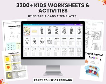 Kids Activity Worksheets Bundle – 3200+ Editable Canva Pages | Preschool & Homeschool Printable Pack | PLR + MRR