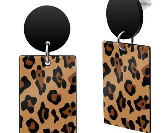 Boucles d'oreilles carrées en plastique au look léopard