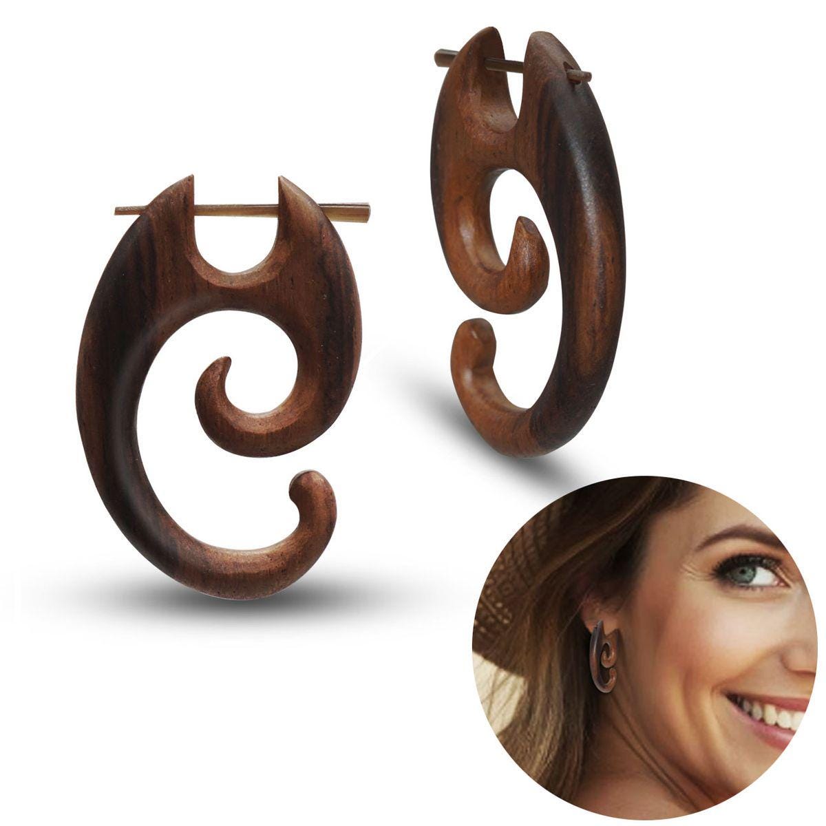 Orecchini pendenti con perline: legno dipinto a mano, stile