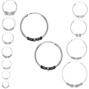 Boucles D'oreilles Créoles Bali Argent 925 - 12 Mm, Rhodié, Neuf Avec étiquettes