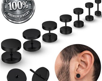 Ohrstecker mit Schraubverschluss Edelstahl 316L Schwarz 4–16mm Fake Plug Tunnel