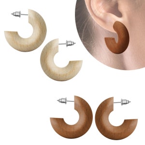 pair of wide wooden hoop earrings in color