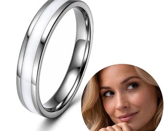 Elegante anillo de acero inoxidable, blanco y plateado, para mujer y hombre, un anillo moderno y con estilo.
