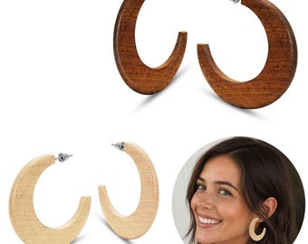 1 pair of statement wooden hoop earrings