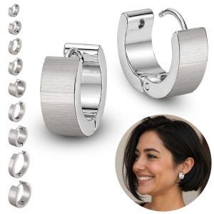 Rostfria örhängen med gångjärn, borstat silver, unisex örhängen, 10 mm, 14 mm, 16 mm, 20 mm, smala, breda