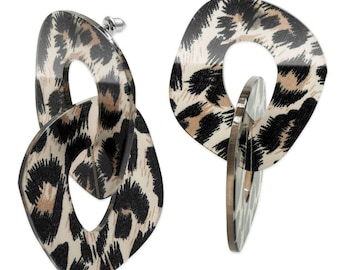 1 paire de grandes boucles d'oreilles en plastique au motif léopard