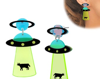 1 Paar Ohrringe Das Ufo holt die Kuh