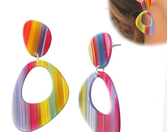 1 paire de boucles d'oreilles colorées style rétro années 70