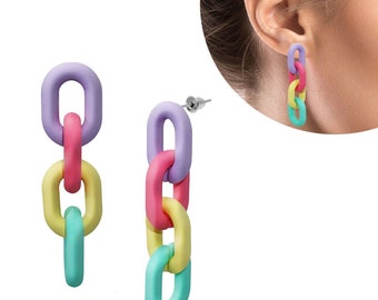 1 paire de boucles d'oreilles clous chaîne pastel