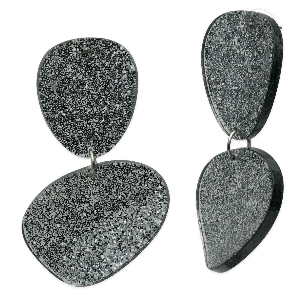 Boucles D'oreilles Vintage Années 80 - Métal Blanc Et Pendentifs Composite Multicolores - Occasion