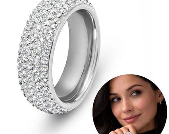 Stainless steel ring with zirconia rhinestone ring silver white unisex finger ring glitter