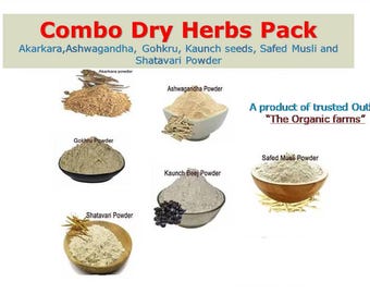 Herbal Powder Combo: Shatavari, Gokhru, Safed Musli, Kaunch Beej, Ashwagandha, Akarkara