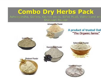 Herbal Powder Combo: Shatavari, Gokhru, Safed Musli, Kaunch Beej, Ashwagandha, Vidharikand