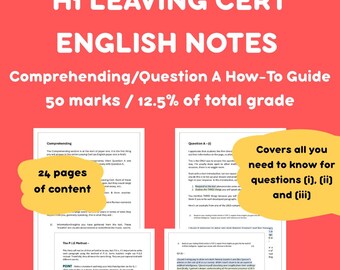Puede incluir: Una guía PDF imprimible para el examen Leaving Cert de inglés, que abarca la sección de Comprensión y la pregunta A. La guía incluye 24 páginas de contenido y cubre todo lo que necesitas saber para las preguntas (i), (ii) y (iii).