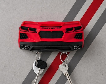 Soporte de pared para llaves de Corvette C8 / Soporte para llaves traseras de coche impreso en 3D / Regalo para amantes de los coches / Organizador de garaje / Decoración de pared