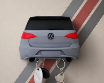 VW Golf GTI sleutelhouder muurbevestiging | 3D-geprint sleutelrek auto achter | Cadeau autoliefhebber | Garage-organizer | Wanddecoratie
