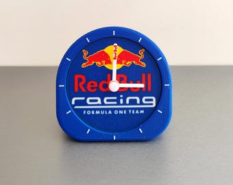 Red Bull F1-klok, formule 1-bureauklok, raceteamcadeau, cadeau autoliefhebber, motorsportdecor, blauwe klok, F1-fan cadeau, garagedecor