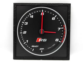 Audi RS toerentellerklok, autoliefhebber wandklok, snelheidsmeterklok, garagedecor, cadeau voor autoliefhebbers, RS-bureauklok