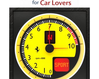 Ferrari F430 toerentellerklok, formule-1 wandklok, snelheidsmeterklok, garagedecor, cadeau voor autoliefhebbers, F-1 bureauklok