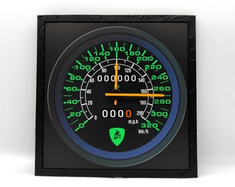 Lamborghini Countach snelheidsmeterklok, autoliefhebber wandklok, toerentellerklok, garagedecor, cadeau voor autoliefhebbers, bureauklok