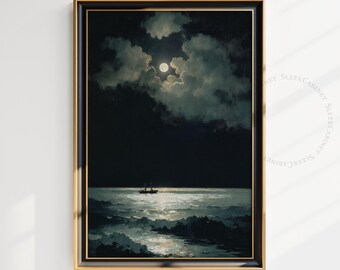Moonlit Seascape Print: Moody Nautical Art (Digital Download)